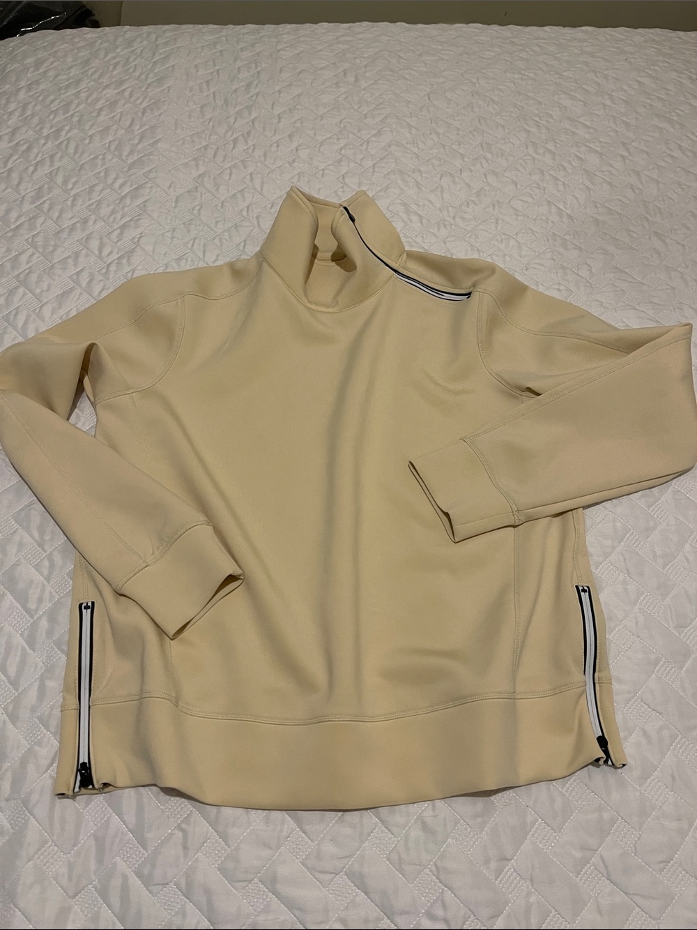 Cream Mock Neck Women's Sweater with Side Zippers